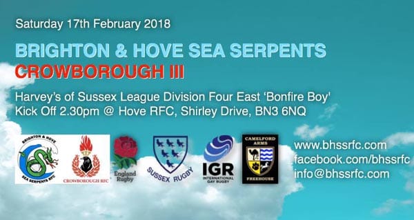 Sea Serpents RFC play Crowborough RFC 3rd XV on Saturday