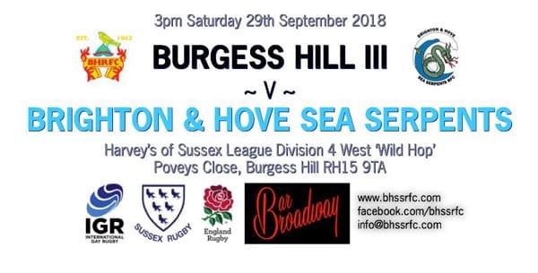 Sea Serpent RFC play Burgess Hill 3rds today