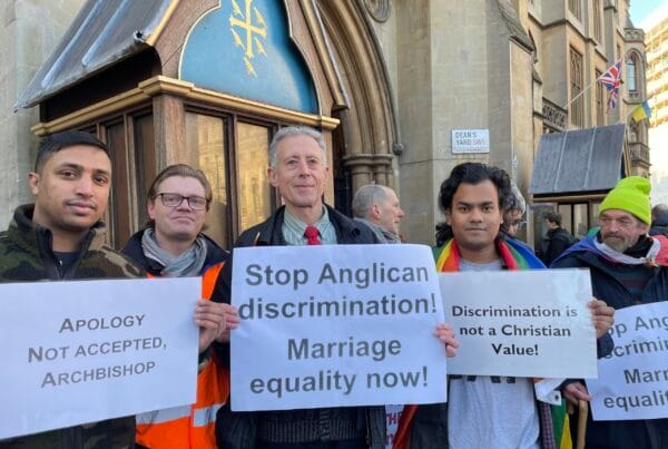 Protest at Church of England’s General Synod calls for Anglicans to allow same-sex marriage