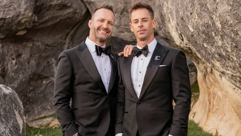 Campbell Johnstone, the first openly gay All Black, ties the knot with partner Ben Thomson