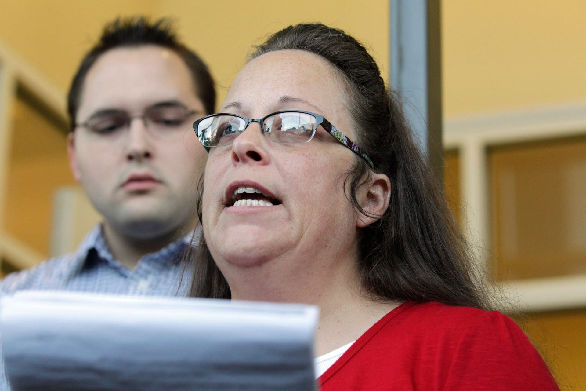 Former clerk Kim Davis accused of hiding inheritance to avoid paying gay couple she denied marriage licence