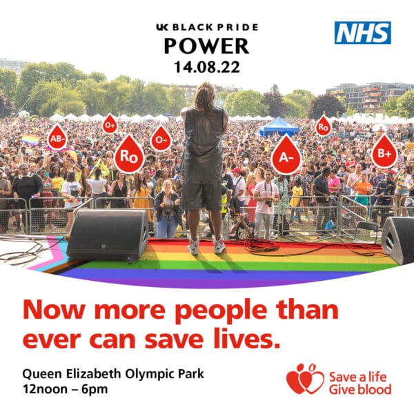 NHS Blood and Transplant to attend UK Black Pride festival to celebrate one year since changes to blood donation eligibility rules