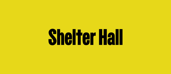 Shelter Hall logo on a yellow background