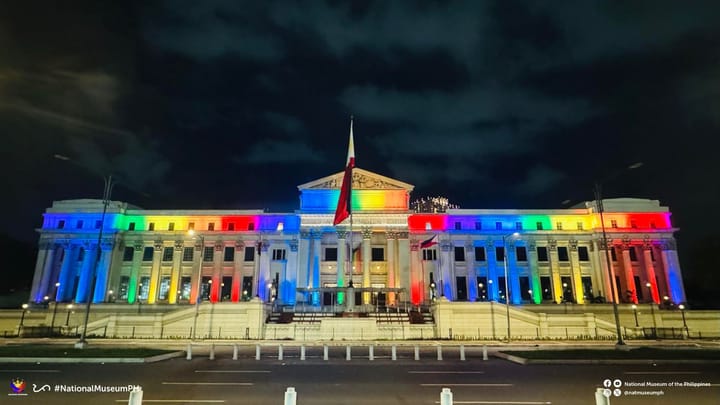 National Museum of the Philippines lit up in rainbow colours to celebrate Pride Month