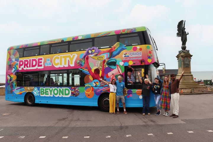 Brighton & Hove Buses launches brand-new Pride Bus, named after David Raven aka Maisie Trollette