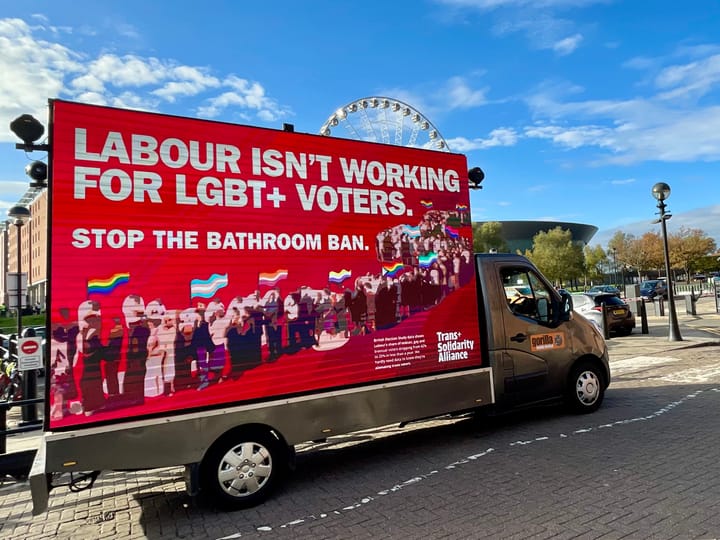 "Labour isn't working for LGBTQ+ people." Trans+ Solidarity Alliance drives trans rights messages to Labour Party Conference