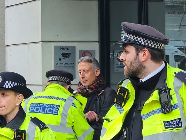 Peter Tatchell arrested at Palestine solitary march
