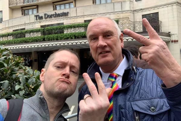 Noisy LGBT+ protest outside the Dorchester Hotel