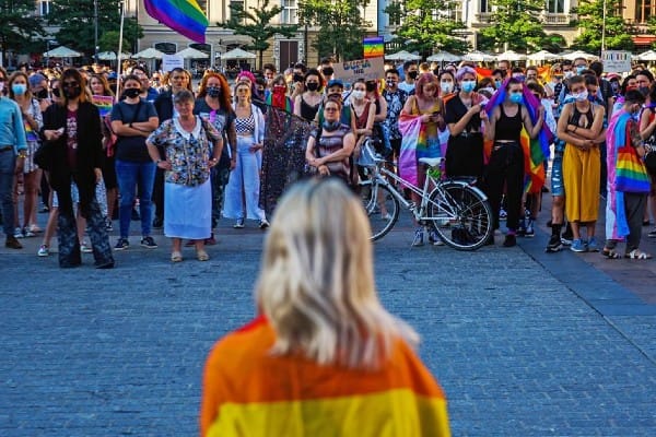 Polish LGBTQ+ activists rally against anti-gay protestors