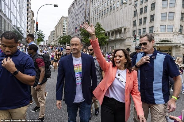 Kamala Harris becomes first vice-president to march at Pride