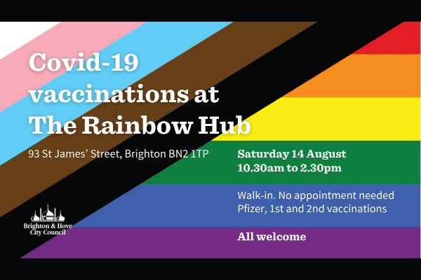 LGBTQ+ Vaccine Session at the Rainbow Hub Saturday