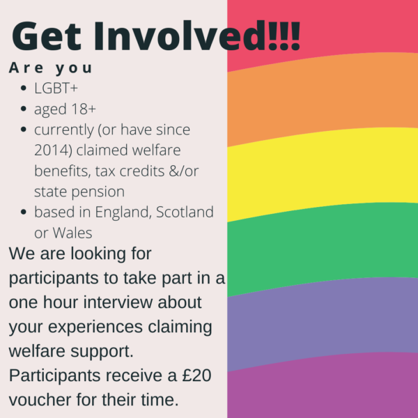 Researchers seek participants for a LGBTQ+ Welfare and Assets study