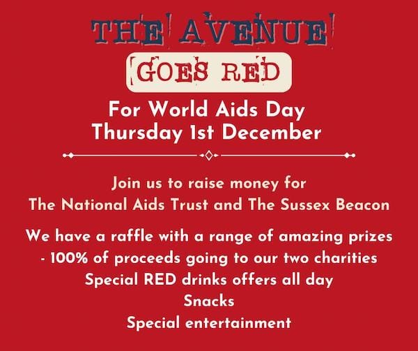 The Avenue Kitchen and Tap in Peacehaven to hold World AIDS Day fundraiser for Sussex Beacon and National AIDS Trust