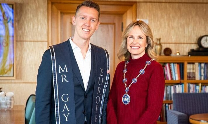 Mr Gay Europe Tim Küsters meets up with Mayor of Oslo, Anne Lindboe, to talk mental health