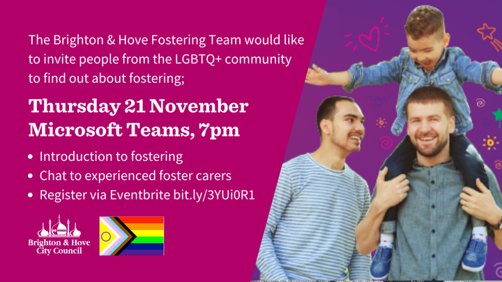 Brighton & Hove City Council Fostering Team to host LGBTQ+ fostering information session on Thursday, November 21