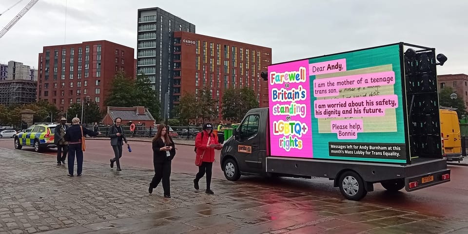 “Farewell to Britain’s standing on LGBTQ+ rights”: Trans rights groups bring message to Labour conference ahead of PM Andy Burnham's speech