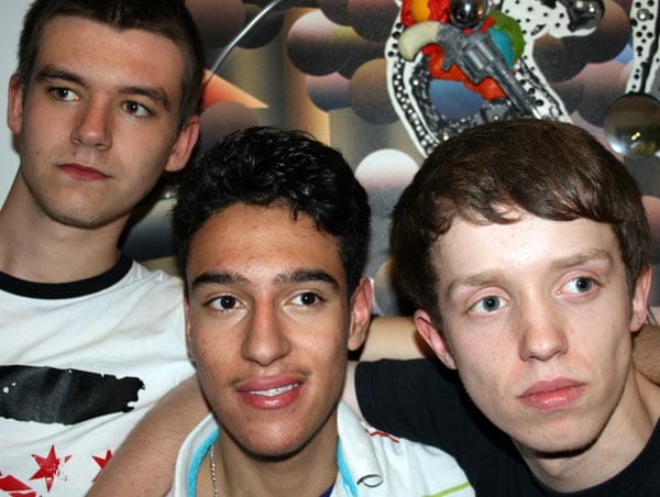 The three boys are from left to right: Thomas Broome-Jone (Marcus), Jonathan Gutierrez (Siddie) and Alex Bird (Darren) 