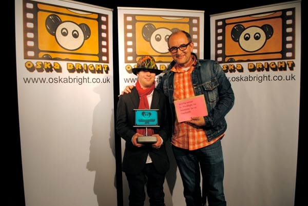 Luc Eisenbarth wins Funniest Film for 'Alright I'm Awesome'. With actor Ralph Brown