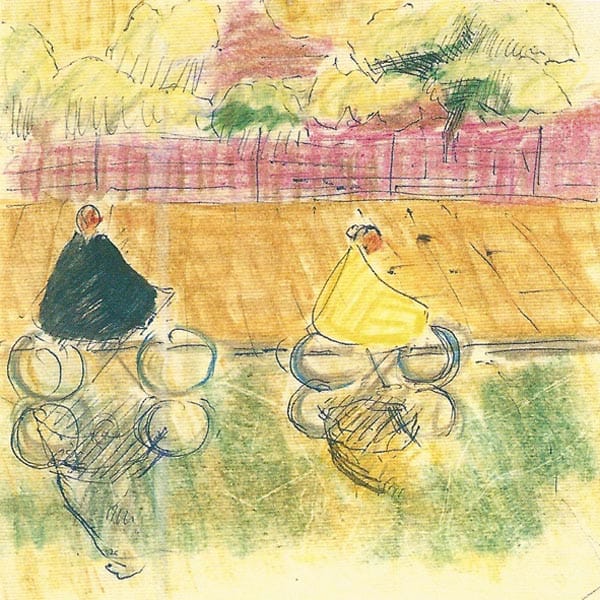 Terry Frost: See Cyclists, Battersea (1947) 