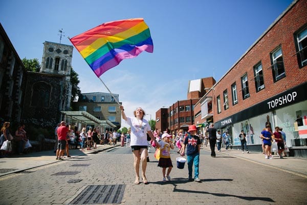 Trans Activist Poppy Rose led the Parade with her two grandchildren: Photo Matthew Dartford