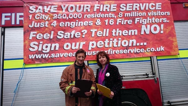 Simon Herbert, Chair of East Sussex FBU and Nancy Platts, Labour candidate for Brighton Kemptown & Peacehaven Simon Herbert, Chair of East Sussex FBU and Nancy Platts, Labour candidate for Brighton Kemptown & Peacehaven