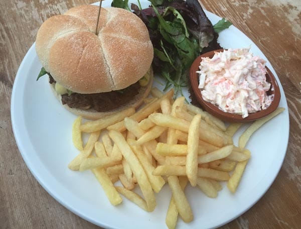Blue cheese burger and chips