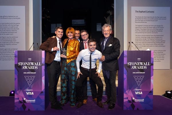 Sir Ian McKellen with Mary Portas and the cast of Hollyoaks