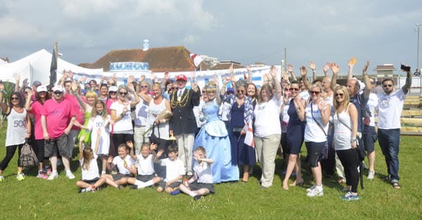 Christina is welcomed by the Mayor of Brighton & Hove at the end of her walk from Kirriemuir to Brighton in June 2014