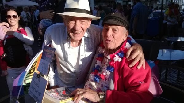 George Montague with Sir Ian McKellen at Brighton Pride