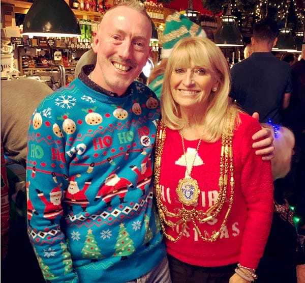 Danny Dwyer with Mayor of Brighton and Hove, Cllr Dee Simson at Bear-Patrols Christmas Dinner at the Camelford Arms