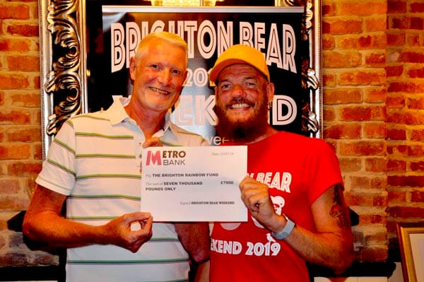 Steve Beaumont from Rainbow Fund receives cheque for £7,000 from BBW