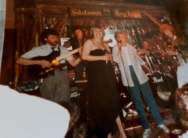 The KDC band in the 1980's, drummer Crissy Lee, bass player, Karen Gibbs, guitar Jerry Dearden, saxophone Jennie Fraser with guest appearance from Terry Stevens and Krissie Ducann